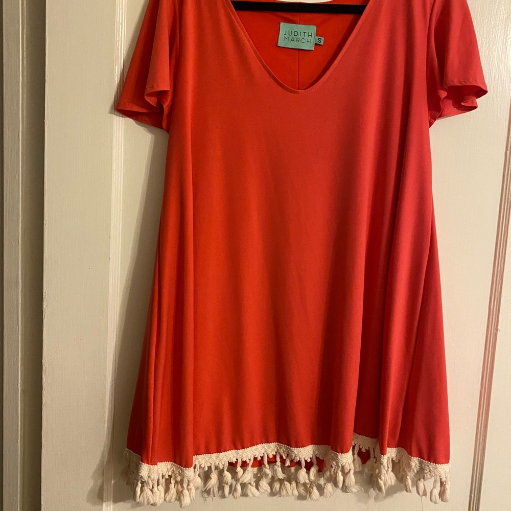 Judith March coral and fringe tunic / cover up